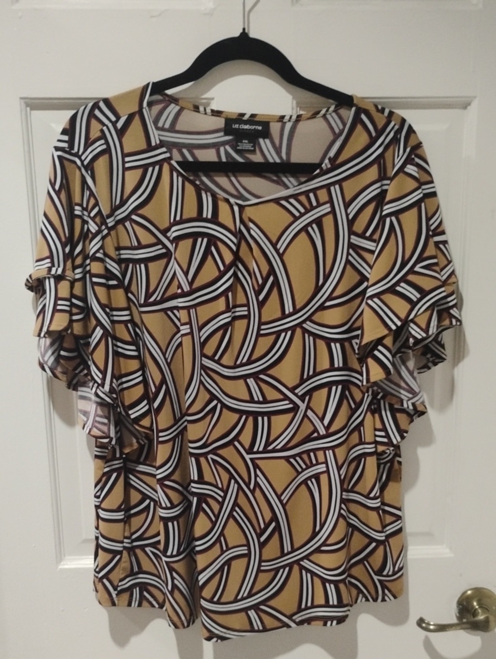 Liz Claiborne Mustard Geometric Flutter-Sleeve Blouse Pit To Pit 23"